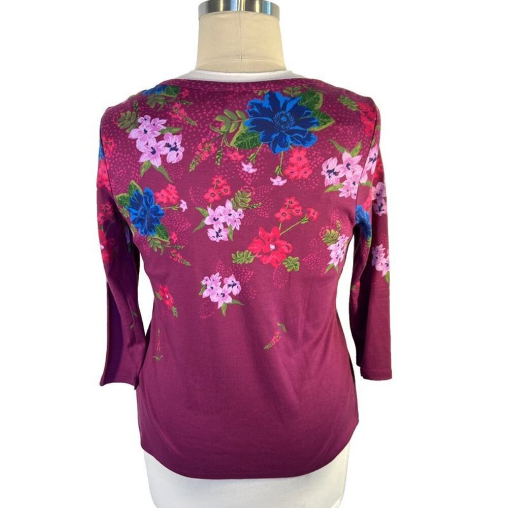 Style & Co Long Sleeve Tee Shirt Women's XL Floral on Purple Boat Neck 3/4 Sleev - Picture 6 of 13